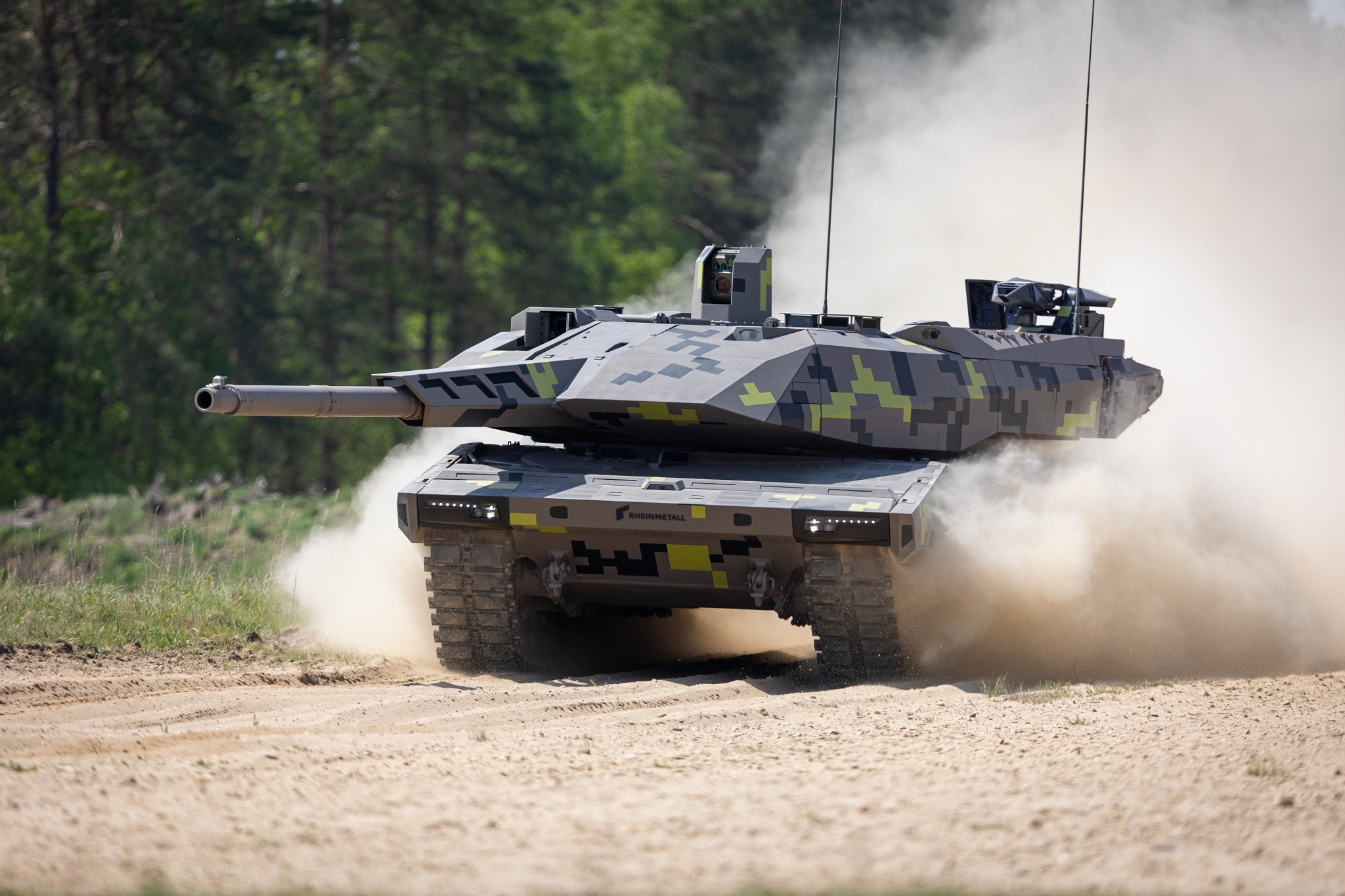 A Challenger 2 tank with extra armour fitted in the form of heavy
