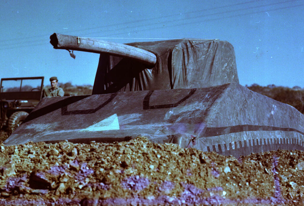 A dummy Sherman tank, of the type used by FUSAG. [US National Archives]