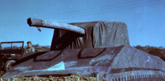 A dummy Sherman tank, of the type used by FUSAG. [US National Archives]