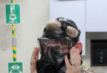 An Airman with the 127th Civil Engineer Squadron participates in a gas mask fit test at Selfridge Air National Guard Base, Michigan, on 14 October 2023. [US ANG/Senior Master Sgt Dan Heaton]