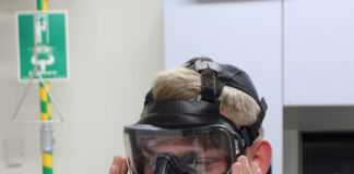 An Airman with the 127th Civil Engineer Squadron participates in a gas mask fit test at Selfridge Air National Guard Base, Michigan, on 14 October 2023. [US ANG/Senior Master Sgt Dan Heaton]