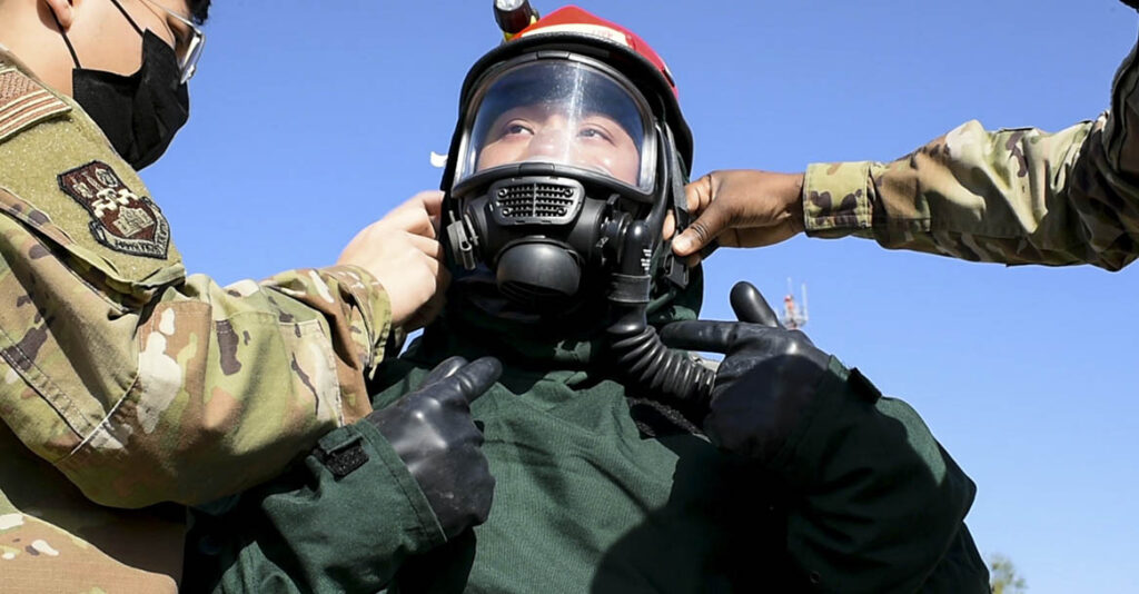 A PAPR shown as part of USMC Alert Contingency Marine Air-Ground Task Force (ACM) issued equipment, during exercise Habu Sentinel 16 at Marine Corps Air Station Iwakuni, Japan, on 8 June 2016. [USMC/Sgt Jessica Quezada]