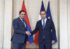 Armenia's Defence Minister Suren Papikyan and French Defence Minister Sébastien Lecornu after signing a contract on the delivery of CAESAR artillery systems in June 2024. [Armenian MoD]