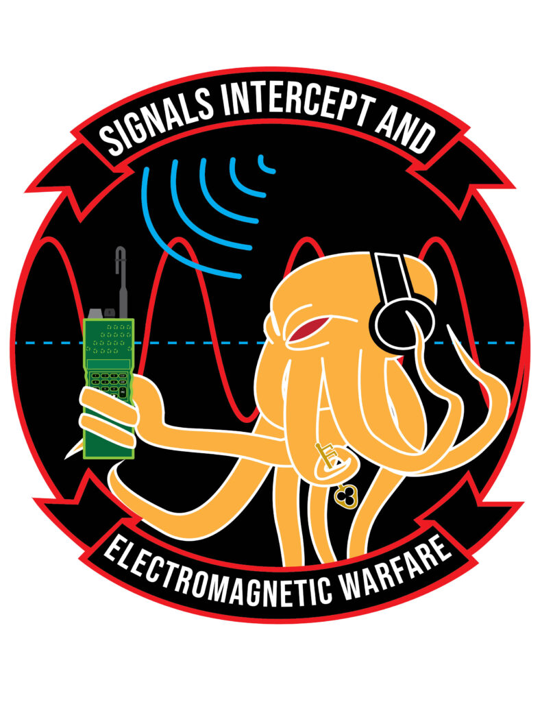 USMC logo for the Signals Intercept and Electromagnetic Warfare Course, Alpha Company, 1st Radio Battalion. Battlefield signal interception and deception have only increased in importance with the adoption of networked warfare. [USMC/Sgt Amelia Kang]