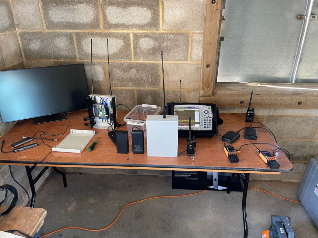 The basic constituent parts of the Spartacus architecture are shown here on this workbench during a British Army exercise. The system uses relatively little in terms of hardware. [PhoenixC4i]
