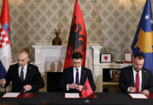 : Signing of Declaration on Military Cooperation between Defence Ministers of Albania, Croatia and Kosovo, in Tirana, on 18 March 2025. [Croatian MoD]
