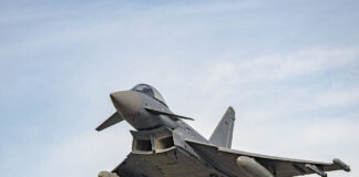A German Air Force Eurofighter Typhoon flies through the sky during the Exercise BAANA 2024, Ranua, Finland, on 4 September 2024. [US Army/Sgt Scyrrus Corregidor]