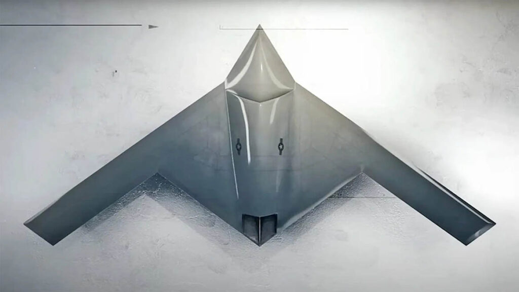 Screenshot of a future high-performance ISR drone captured from a USAF video. The voice-over referenced the ‘White Bat’ – a nickname for the RQ-180 – without identifying the image as that UAV. [USAF]
