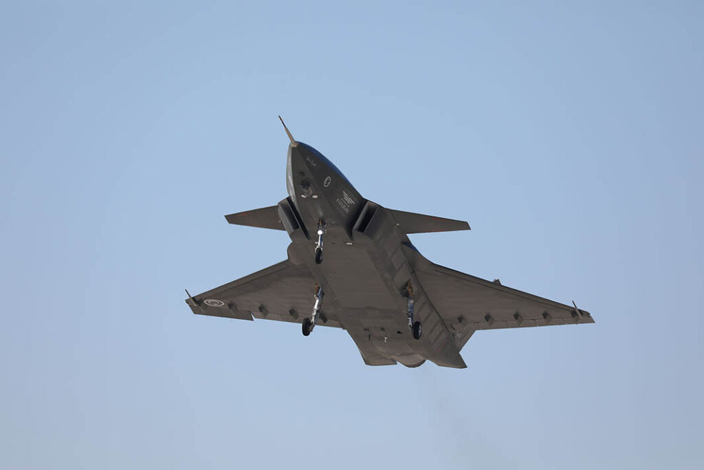 The production prototype during medium-altitude system identification testing in March 2023. [Baykar Technologies]