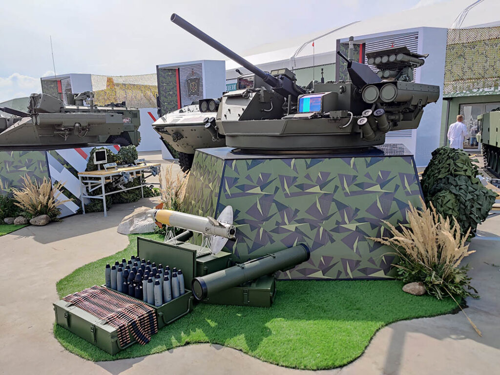 The Epokha unmanned turret, equipped with Bulat miniature guided missiles, was showcased at the Army 2022 exhibition. [Alexey Tarasov]