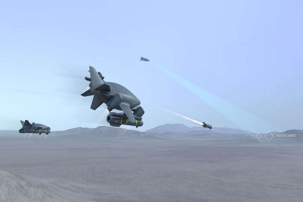 Concept image of Razor VTOL drones on an attack mission. [Mayman Aerospace]