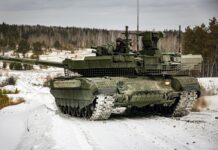 The T-90M MBT equipped with Arena-M APS, during trials. [UVZ]