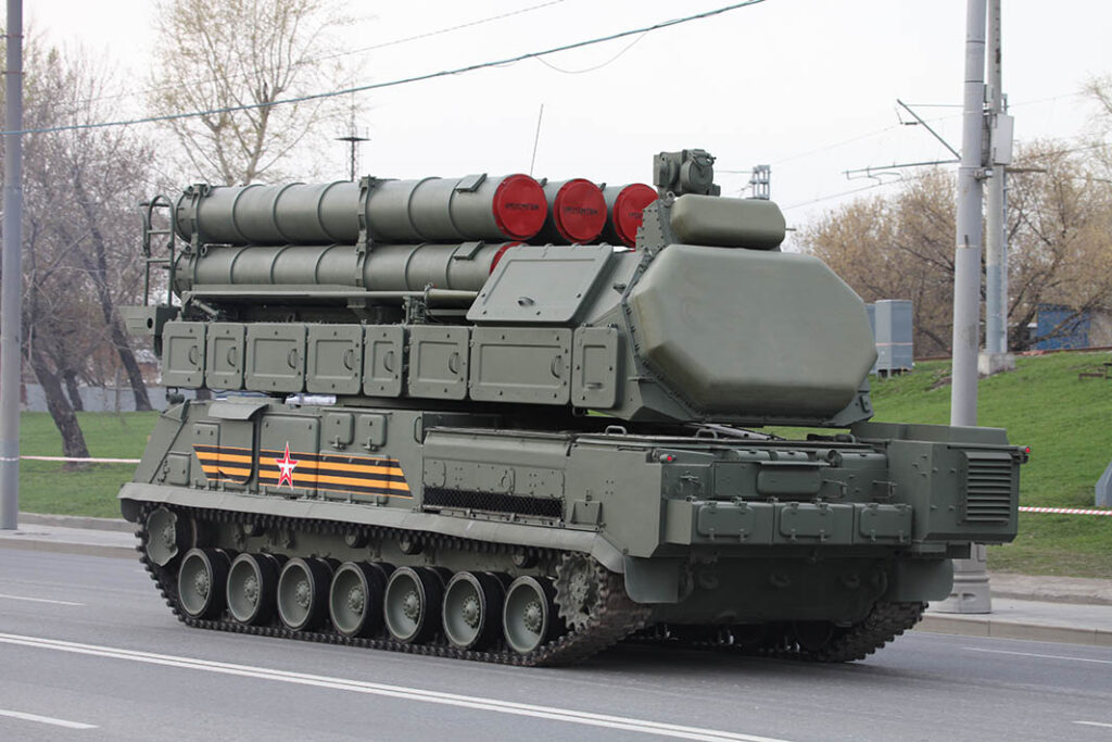 A 9A317M transporter, erector, launcher, and radar (TELAR) vehicle from the Buk-M3 LRAD system. A less-discussed trend during the war in Ukraine has been the entry into service of more modern and capable air defence systems. [RecoMonkey]