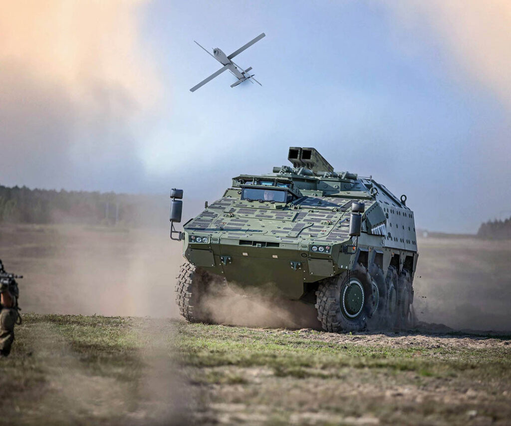 A UVision Hero-120 launching from a Boxer armoured fighting vehicle. (Rheinmetall)