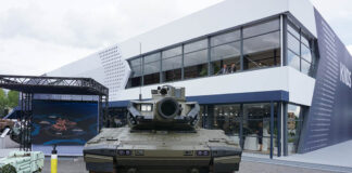 The KNDS EMBT-ADT 140 technology demonstrator on display at the Eurosatory 2024 exhibition. This model featured the 140 mm configuration of the ASCALON gun. [Mark Cazalet]