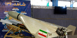 A Shahed 136 OWA UAV on display. Iran’s decision to add such threats into the mix for its April 2024 attacks proved less effective than it might have hoped. This was partially due to their launch increasing the warning time, but also because the air defence means to deal with Shahed tend to be much simpler than those required to deal with ballistic missiles, meaning there was no real synergy between the two to overwhelming a particular class of defensive system. [FARS Media Corporation/Behrouz Ahmadi, via Wikimedia Commons (CC-BY-4.0)]