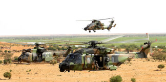 French helicopters operating in Mali. Shown here are the Tiger (Top), H225M (background left), and NH90 (foreground, right). [Airbus]