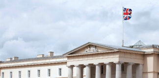 Serve to lead. Officer Cadets march past the Old College building during their commissioning ceremony, known as Sovereign’s Parade. [Crown Copyright 2013]