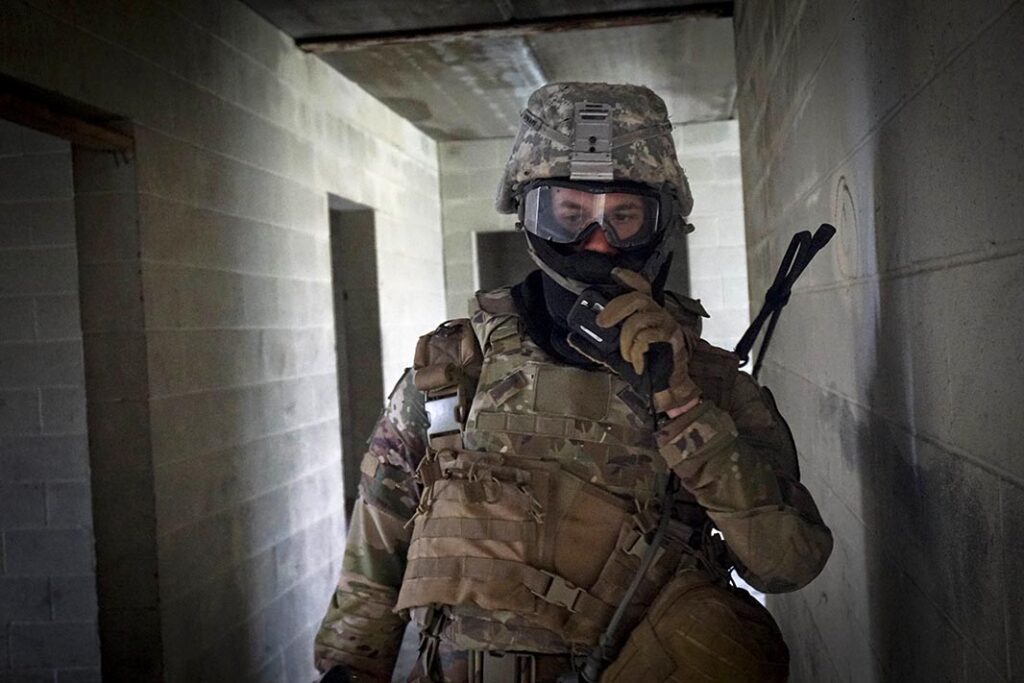 A soldier with the 1st Cavalry Division conducts military operations on urban terrain training while wearing the Soldier Protection System armour suite. [US Army/Sgt Brandon Banzhaf]