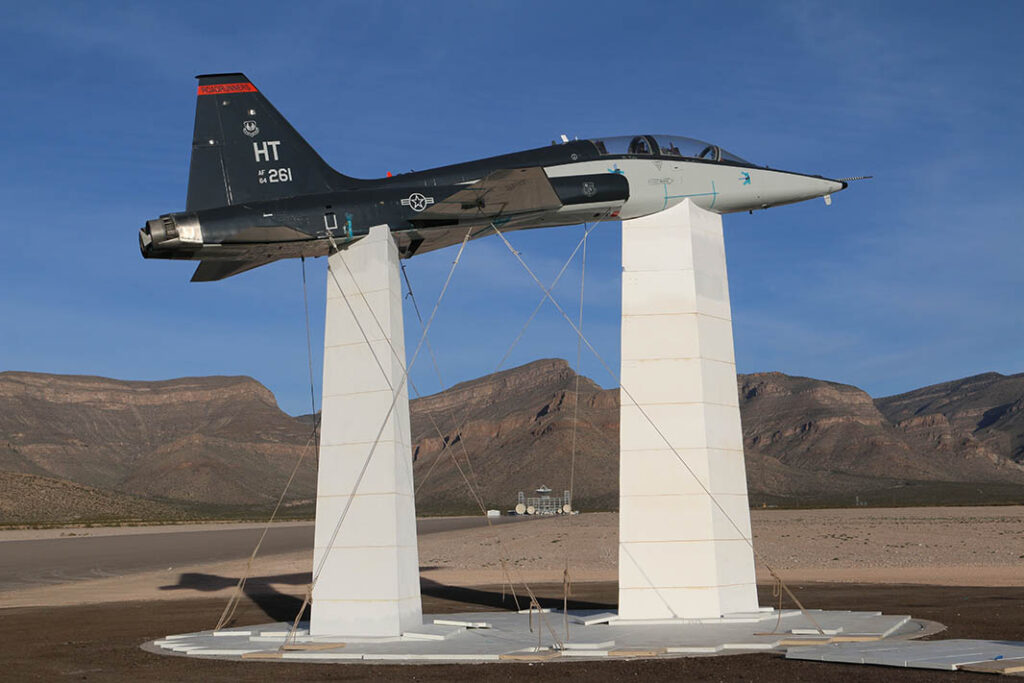 Air forces and aeronautical engineers spend considerable time and effort to ascertain the visibility of aircraft to radar. Testing regimes can include mounting aircraft on plinths like these shown here and illuminating the aircraft with representative radar signals from a myriad of angles to ascertain RCS size. (USAF)