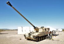 The ERCA autoloader being tested at Yuma Proving Ground in June 2019. Although the US Army conducted a number of successful tests with ERCA prototypes, engineering issues, such as excessive wear on the 58-calibre gun tube after firing a relatively small number of rounds, led to the ERCA prototyping effort’s discontinuation in April 2024. [US Army]