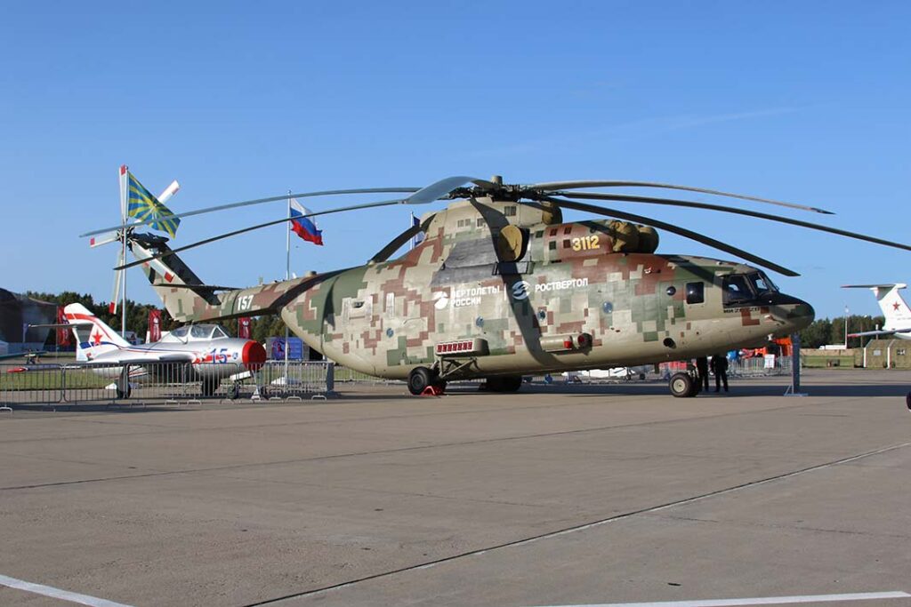 The latest model in the Mi-26 family for Russian military use is the Mi-26T2V, pictured here, which conducted its maiden flight in August 2018. (RecoMonkey)