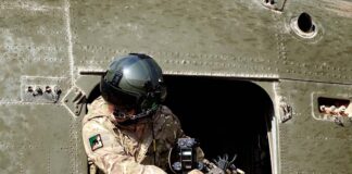 RAF CH-47 Air Load Master with M134 Minigun and door armour panel. [Crown Copyright]