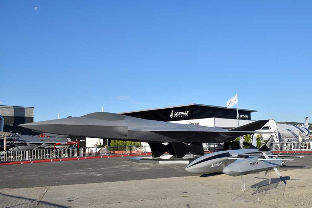 The Dassault NGF mock up enjoyed pride of place in the Dassault static display at the Paris Air Salon in 2019 and 2023, displayed with models of the MBDA and Airbus Remote Carrier designs. [Dassault]
