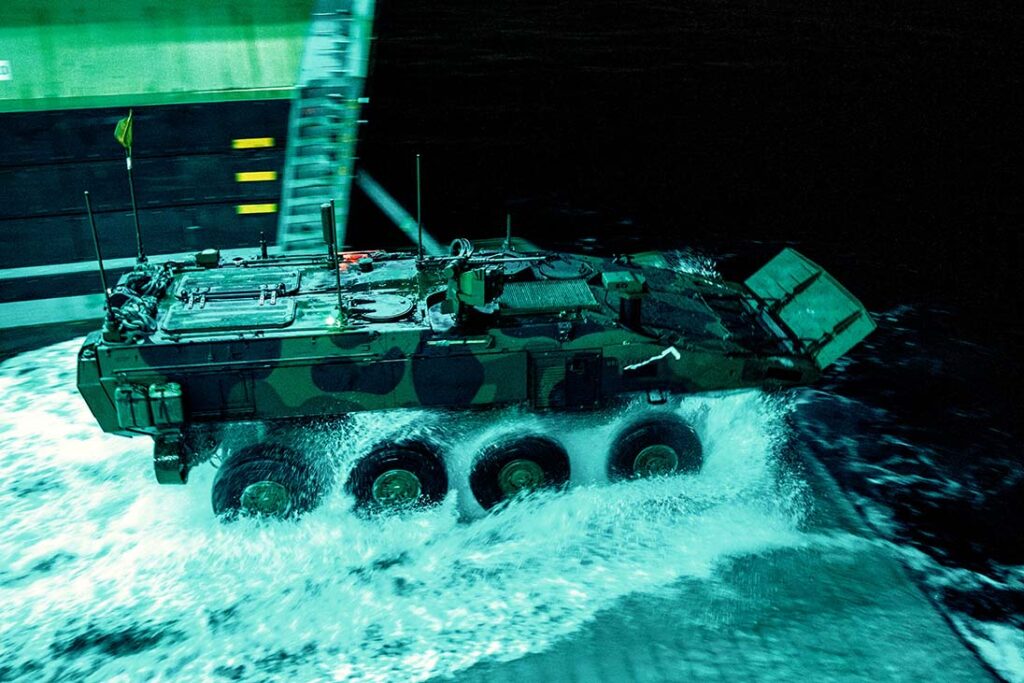 An ACV of the 11th Marine Expeditionary Unit launches from amphibious assault ship USS Boxer (LHD 4) in the Pacific Ocean, on 14 September 2025. [USMC/Cpl Joseph Helms]