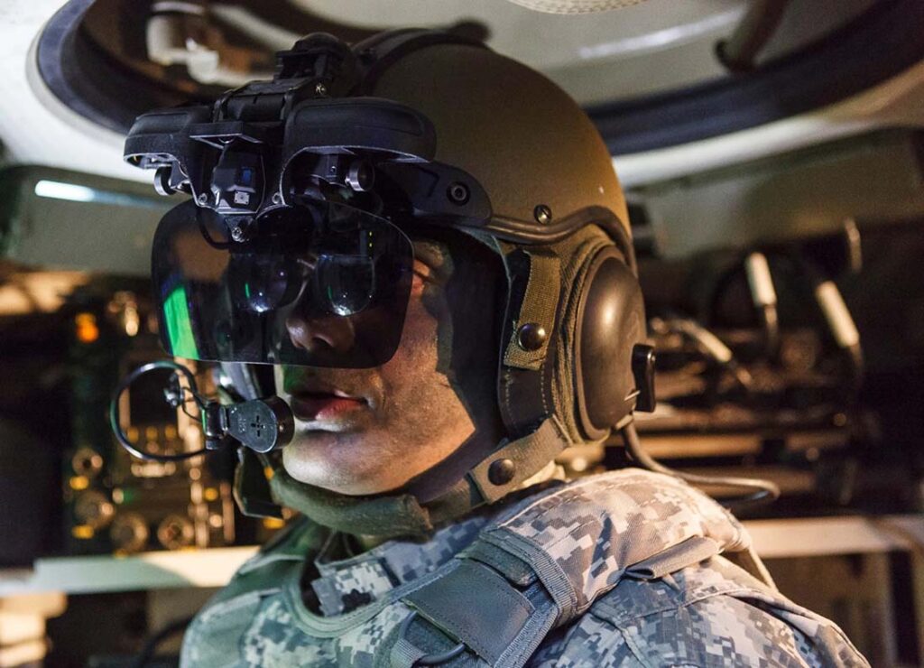 The IronVision helmet projects imagery from the AFV’s external sensors onto the crew’s personal HUD. (Elbit Systems)