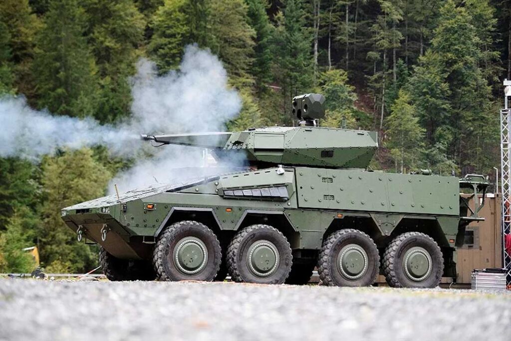 The verification model of the Boxer-mounted Skyranger 30 configuration during trials with the German armed forces in Spring 2025. [Rheinmetall]