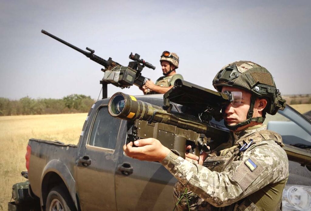 MANPADS provide short-range point defence and require minimal training to use, although risks of friendly fire do necessitate command-and-control systems be in place to defog the air above combat zones. [Ukrainian MoD]