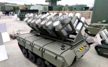 A multipurpose Impuls-KPTM UGV in mine laying configuration. [Source: Alexey Tarasov]