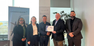 From left to right : Ms. Deidre VINES  Lockheed Martin Subcontracts Asc Mgr, Ms. Sylvie Hot - CEO Dedienne Aerospace, Mr. Marc LEFEVER - Customer Services Manager Dedienne Aerospace, Mr. Dale HENSLEY  Lockheed Martin Product Sustainment Service - Chief Logistician Project Engr Sr Mgr, Mr. Adam SCHILKE  Lockheed Martin PSPn Subcontract Mgmt Sr. [Photo © Dedienne Aerospace ]