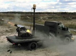 L3Harris’ VAMPIRE system fires Thales' Belgian-made 70 MM rocket from an FZ605 rocket launcher. [Photo  L3Harris Technologies, Inc.]