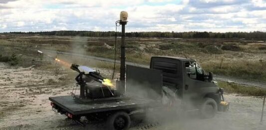L3Harris’ VAMPIRE system fires Thales' Belgian-made 70 MM rocket from an FZ605 rocket launcher. [Photo  L3Harris Technologies, Inc.]